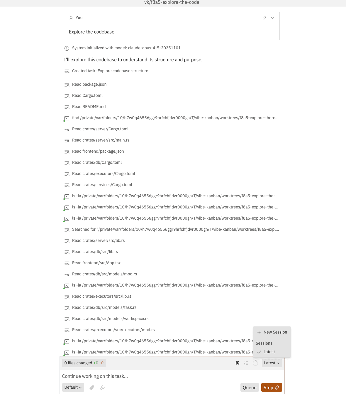 Agent conversation with full tool-call visibility
